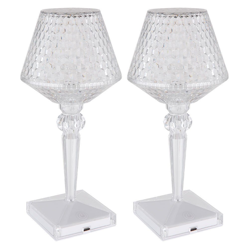 GLOBO LIGHTING LED Tischleuchte, LED-Leuchtmittel fest verbaut, Kaltweiß, Warmweiß, Neutralweiß, Tageslichtweiß, 2x LED Tischlampe Kristallleuchte Touchdimmer Akku USB Kabel klar