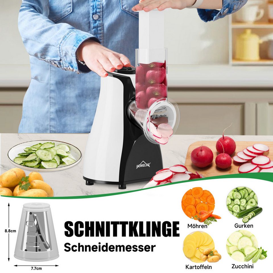 HOMELUX Gemüsehobel Gemüseschneider 5-in-1 Multifunktions 200W Elektrisch Trommelreibe, (5-St), Krauthobel