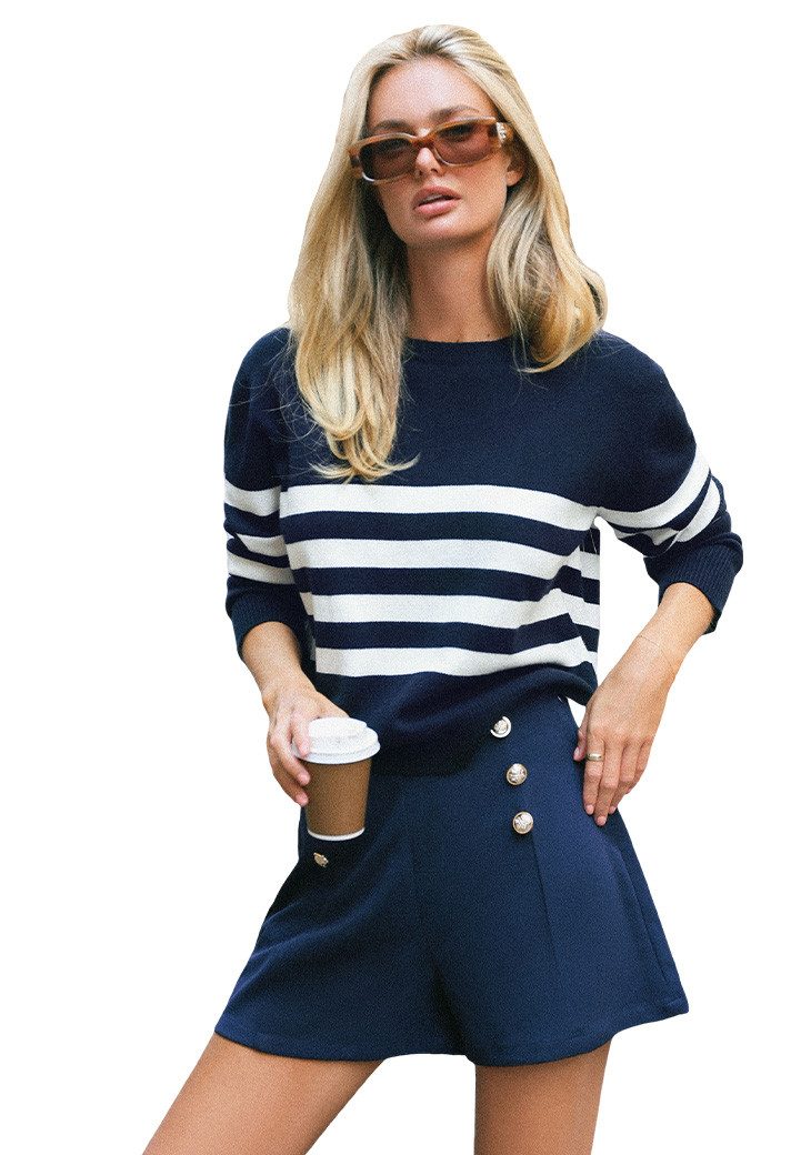 Cupshe Strickpullover Gestreifter Langärmeliger Rundhals günstig online kaufen