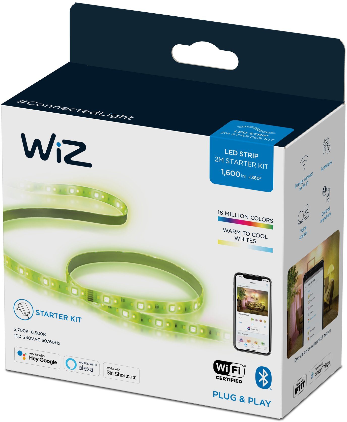 WiZ LED Stripe White&Color Lightstrip 2m Starterkit 1600lm Einzelpack, vielfältiges und flexibles Lichterlebnis für Ihr Zuhause