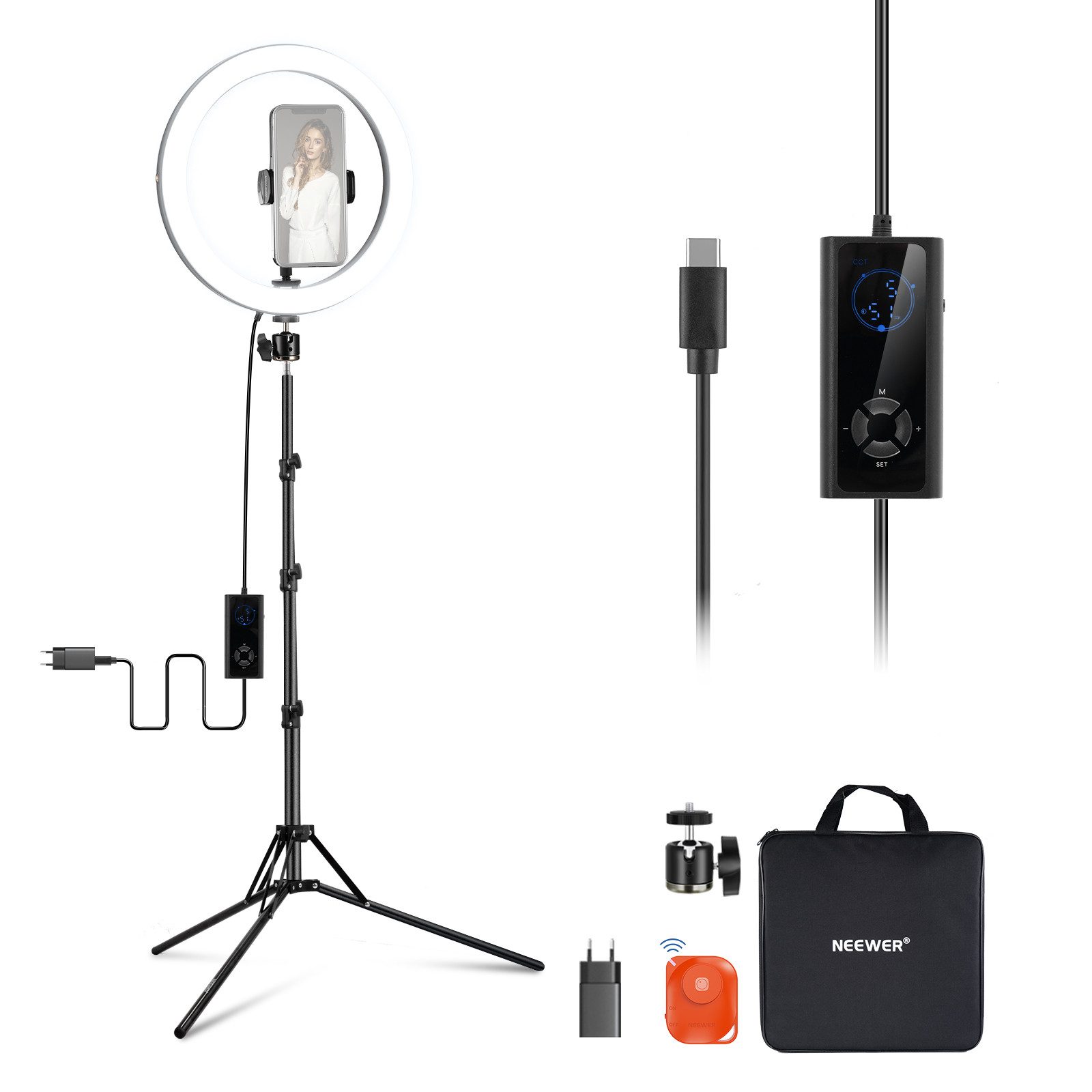 Neewer Ringlicht RH12B 30cm LED Ringlicht, 24W, Bicolor 2900K-7000K, USB-C, CRI97+