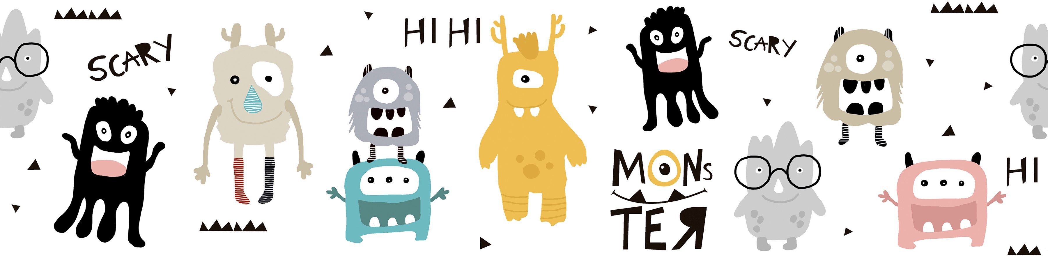 A.S. Création Bordüre Monster Party, glatt, Motiv, abstrakt, naturalistisch, Tapete Kinder Borte Wohnzimmer Schlafzimmer Küche Design Kinderzimmer