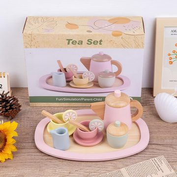 DOPWii Spielgeschirr 12 Stück Spielküche Teeset, Küchenzubehör Holzspielzeug, (12-tlg), Teeparty-Rollenspiel-Geschirr, Geeignet ab 3 Jahren