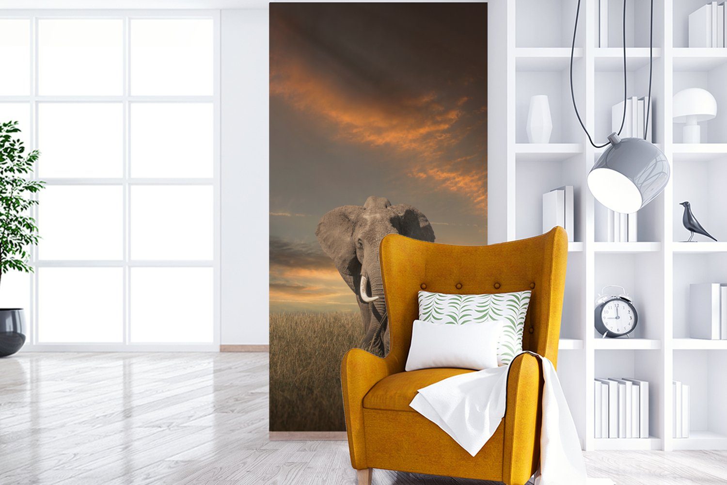 MuchoWow Fototapete Elefant - Natur, Schlafzimmer Gras Tiere Vliestapete (2 St), - Wohnzimmer bedruckt, Küche, - Fototapete für Matt