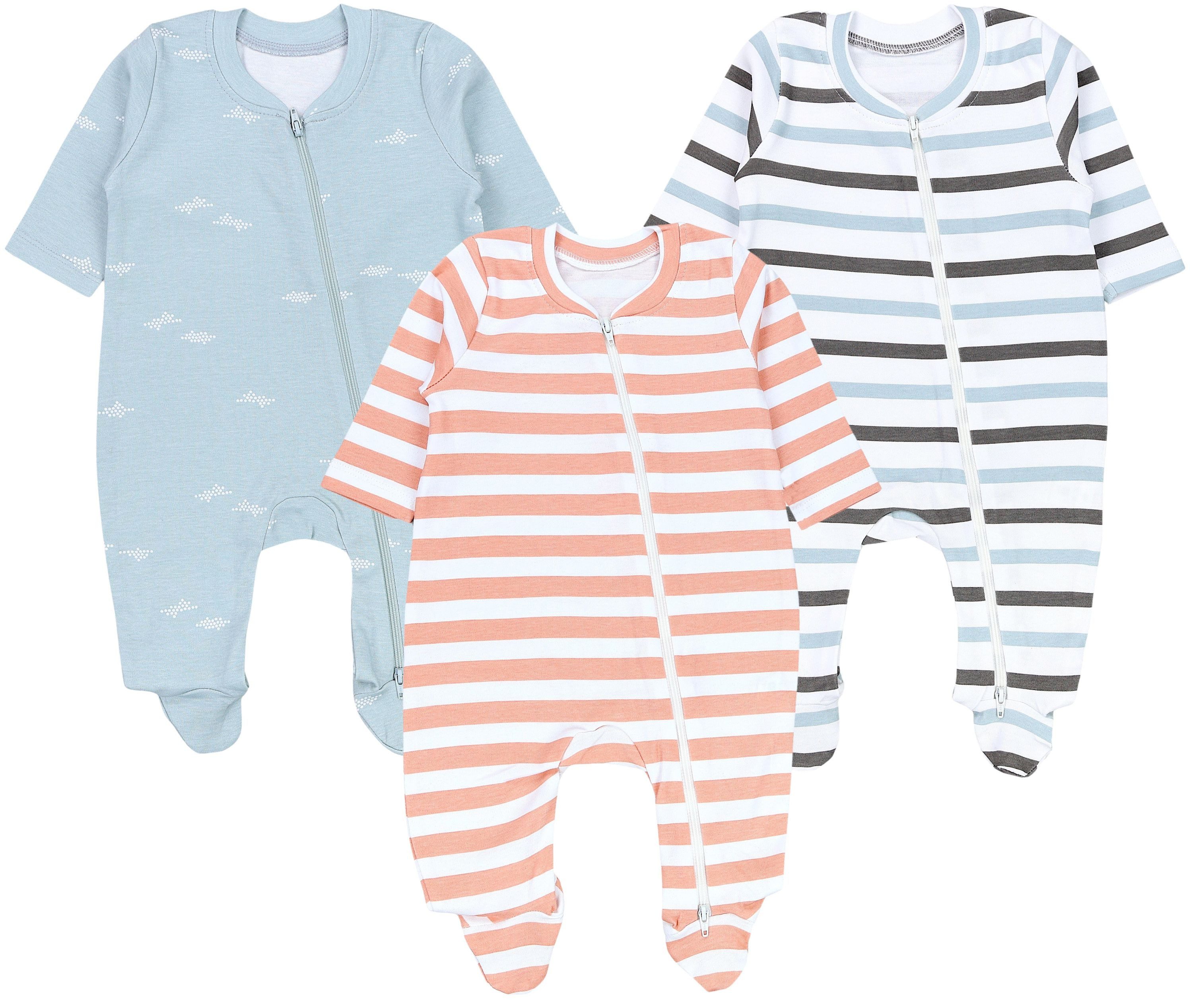 TupTam Schlafoverall Unisex Schlafstrampler Schlafanzug mit Fuß 3er Pack