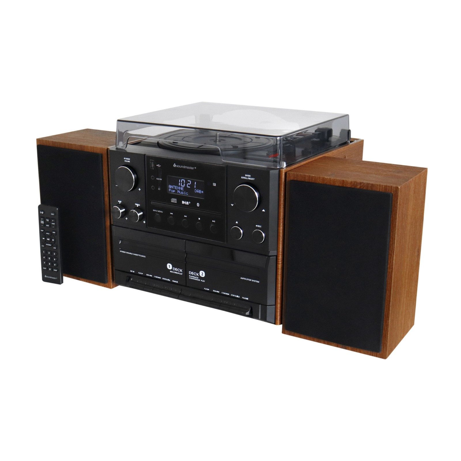 Soundmaster MCD5600 Plattenspieler Stereoanlage DAB+ Kassette CD USB Bluetooth Multifunktionsspieler (Riemenantrieb, DAB+, UKW-RDS, Bluetooth, Encoding-Funktion)