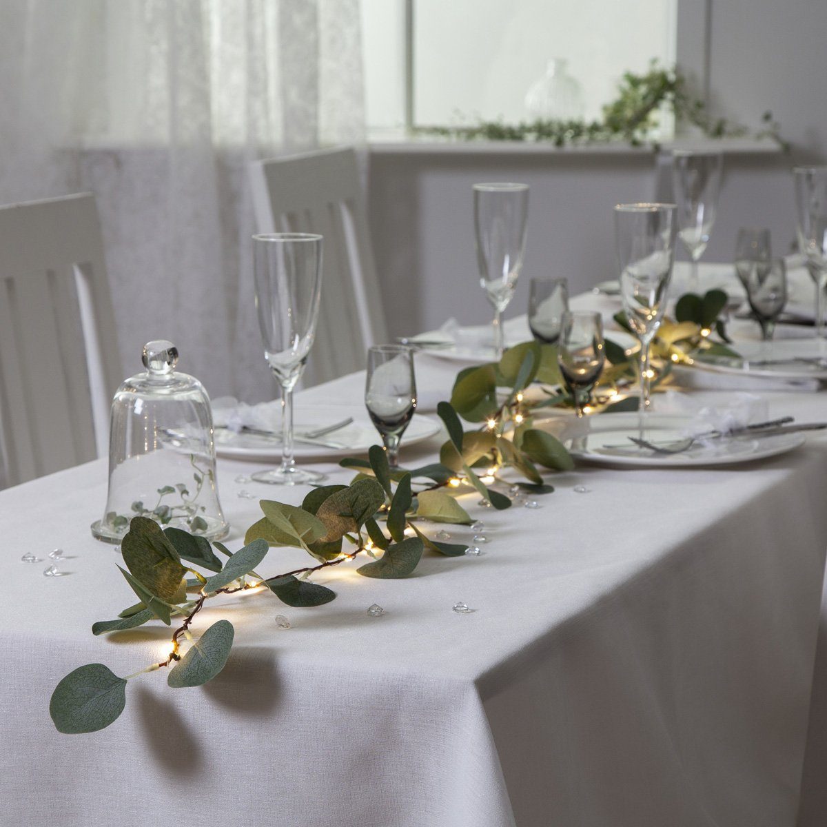 MARELIDA LED-Lichterkette LED Lichterkette Eukalyptus 180cm Batteriebetrieb Timer grüne Blätter, 20-flammig