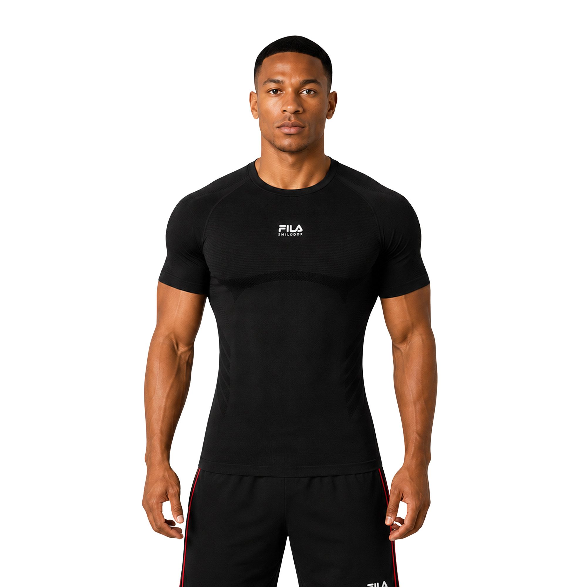 Smilodox T-Shirt Varallo Herren, Fila, Kompressionsshirt, Shaped Fit, Gym & Fitness Performance Material, Struktur-Einsätze, Rundhals, Stretch