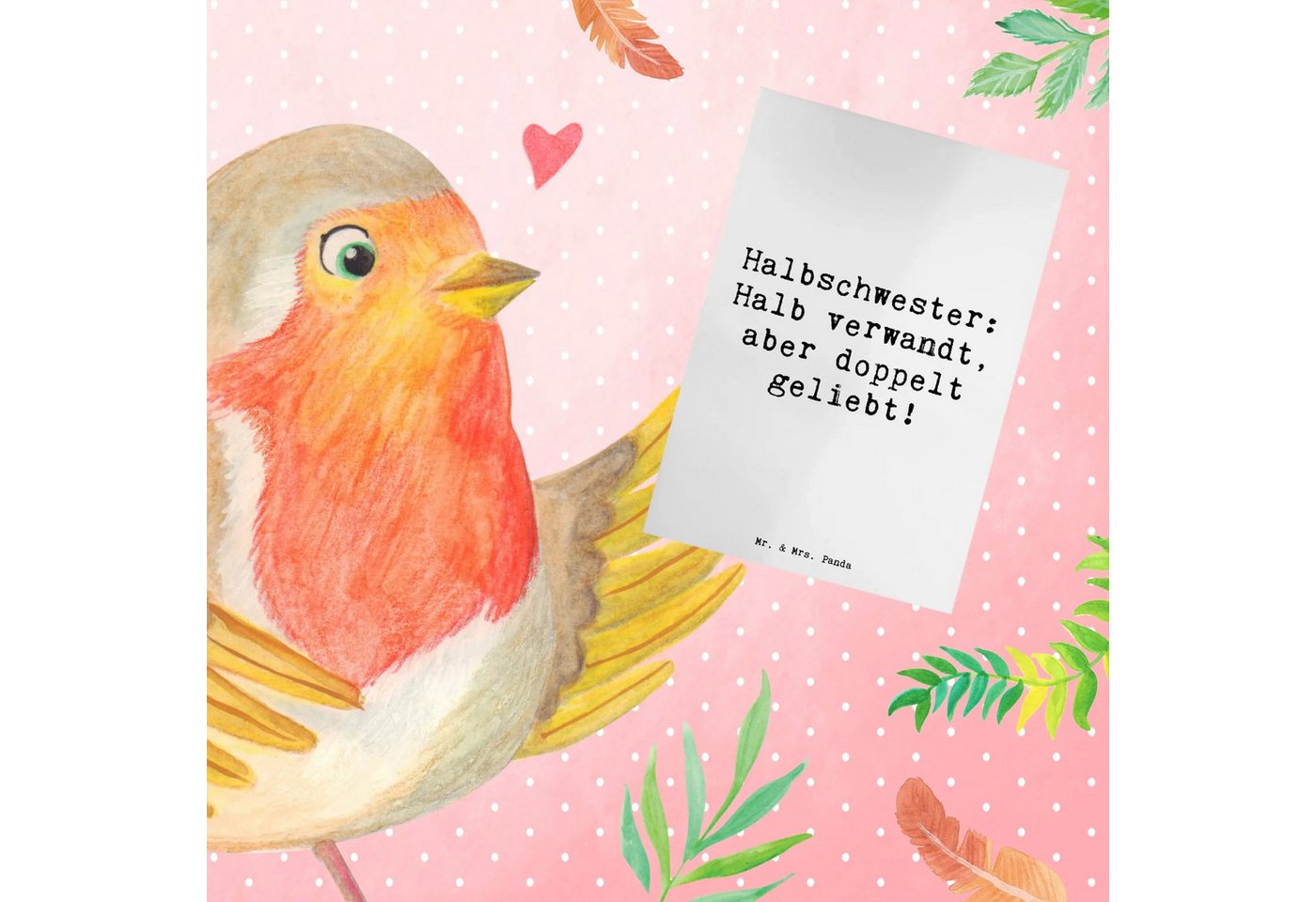 Thumbnail - Mr. & Mrs. Panda Grußkarte Spruch Liebe Halbschwester - Weiß - Geschenk, Zuneigung, Weihnachten, Handgefertigt