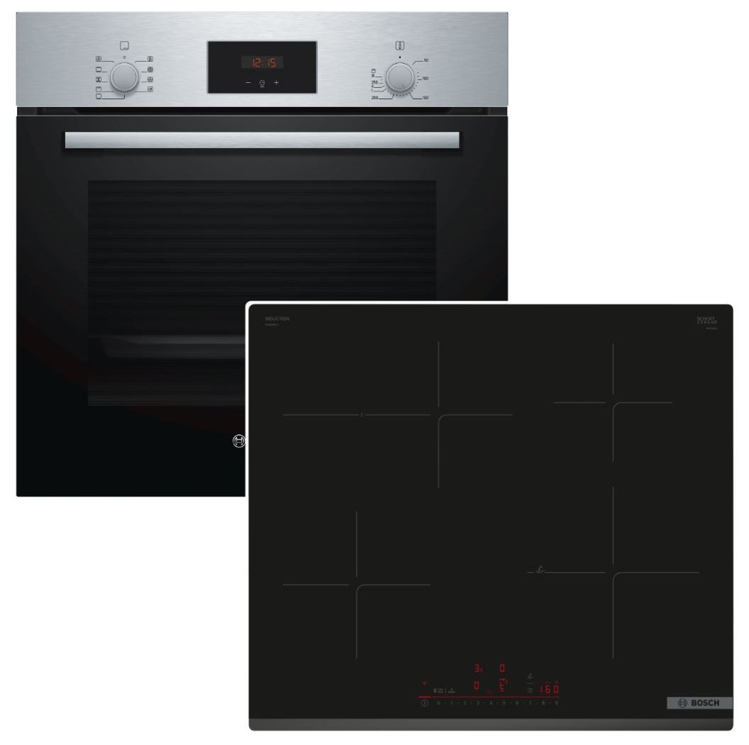 BOSCH Backofen-Set 3D-Heißluft Teleskopauszug + Induktionskochfeld Booster autark 60cm