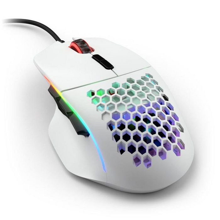 Glorious PC Gaming Race Model I Gaming-Maus (Maus für Rechtshänder USB BAMF Sensor 19000 DPI Weiß)
