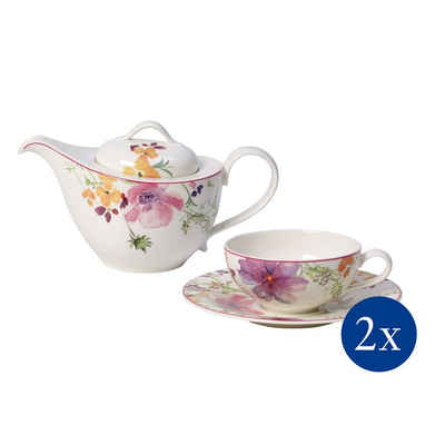 Villeroy & Boch Teeservice Mariefleur Tea Tee-Set, 5-teilig, für 2 Personen (5-tlg), 2 Personen, Porzellan