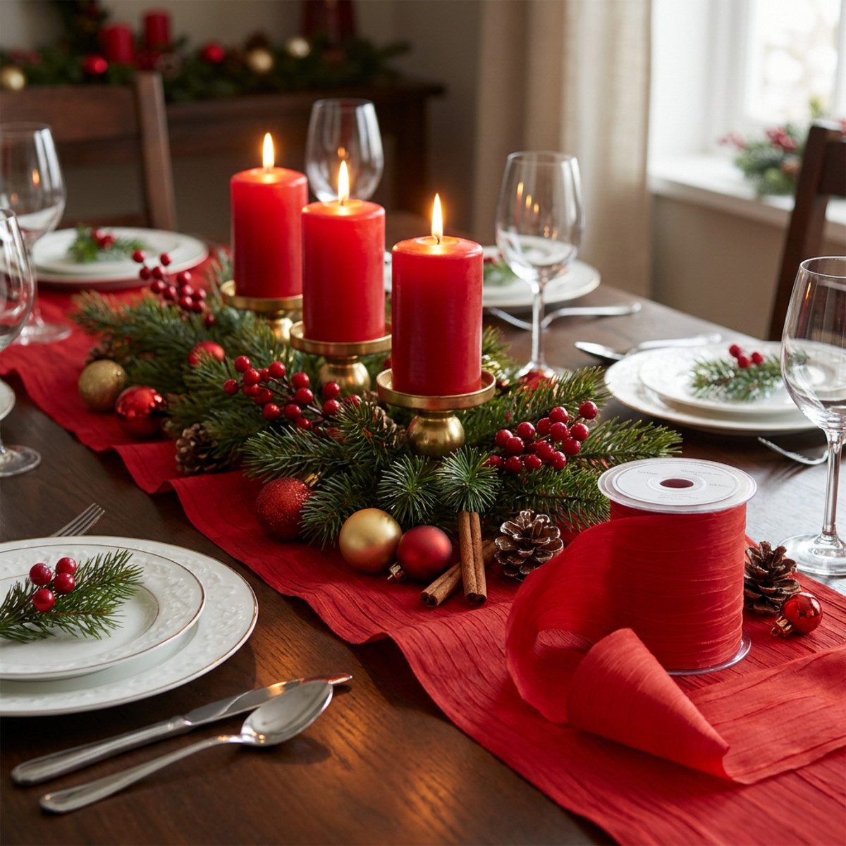 Mabella Decorbänder GmbH Tischläufer Tischband Rot Crash 100mm x 15m - Dekoband für Weihnachten – Bild 2 von 3