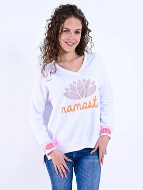 Miss Goodlife Sweatshirt V-Neck Sweater Namaste Strass Weiß