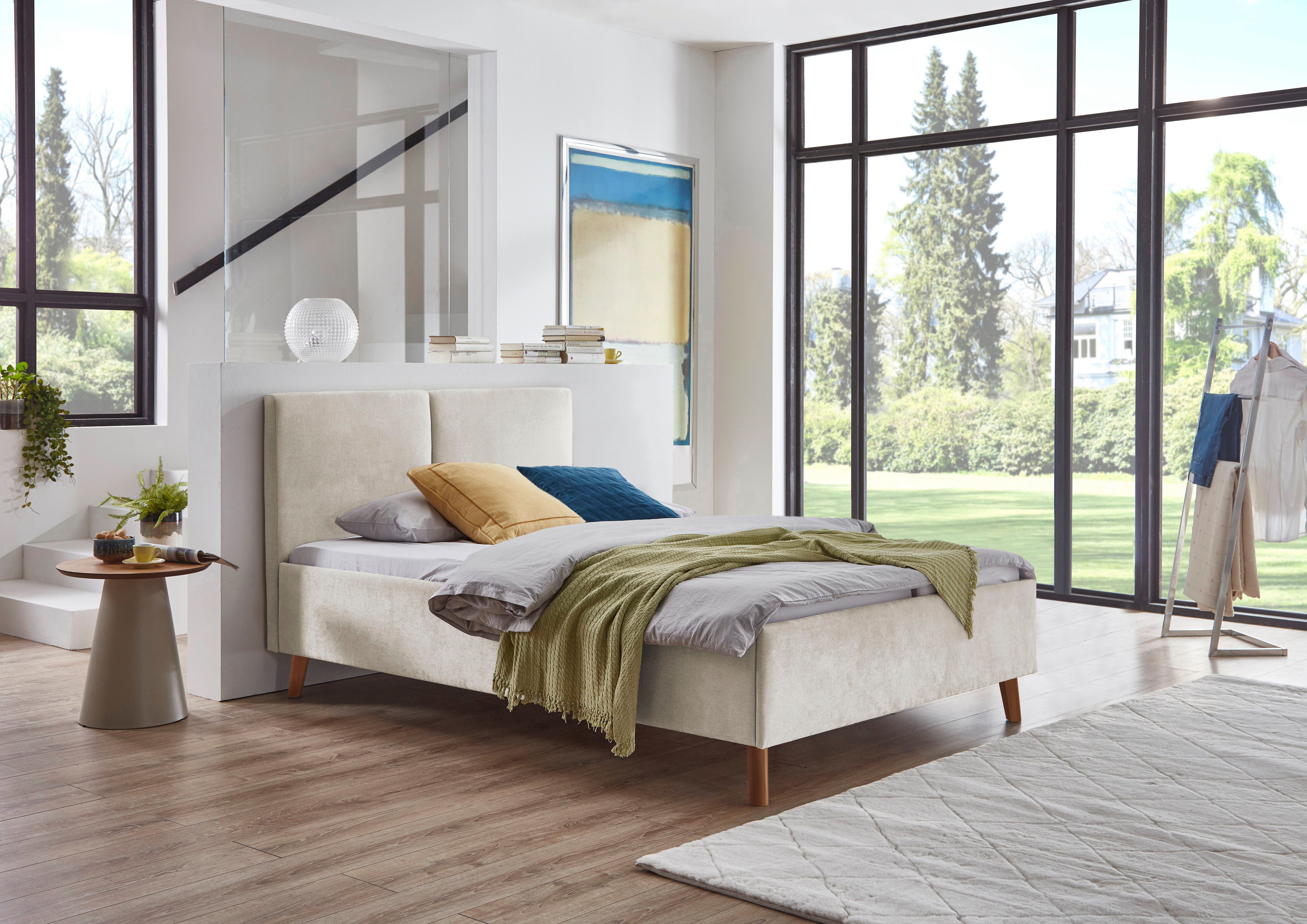 meise.möbel Polsterbett Piano, in verschiedene Farben und Breiten erhältlich, wahlweise mit schwarzem oder eichefarbigem Holzfuß