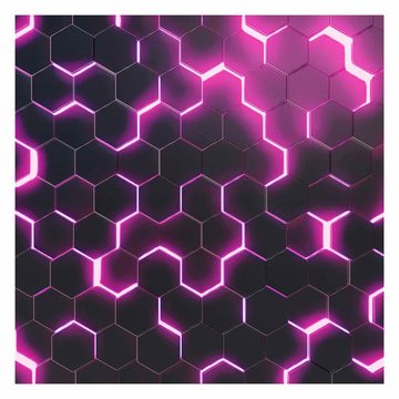 Bilderdepot24 Mustertapete Hexagone Neonlicht Pink 3D-Optik Muster Neon Art Gaming schwarz modern, Glatt, Matt, (Inklusive Gratis-Kleister oder selbstklebend), Jugendzimmer Gaming Zimmer Tapete Wohnzimmer Vliestapete Wandtapete