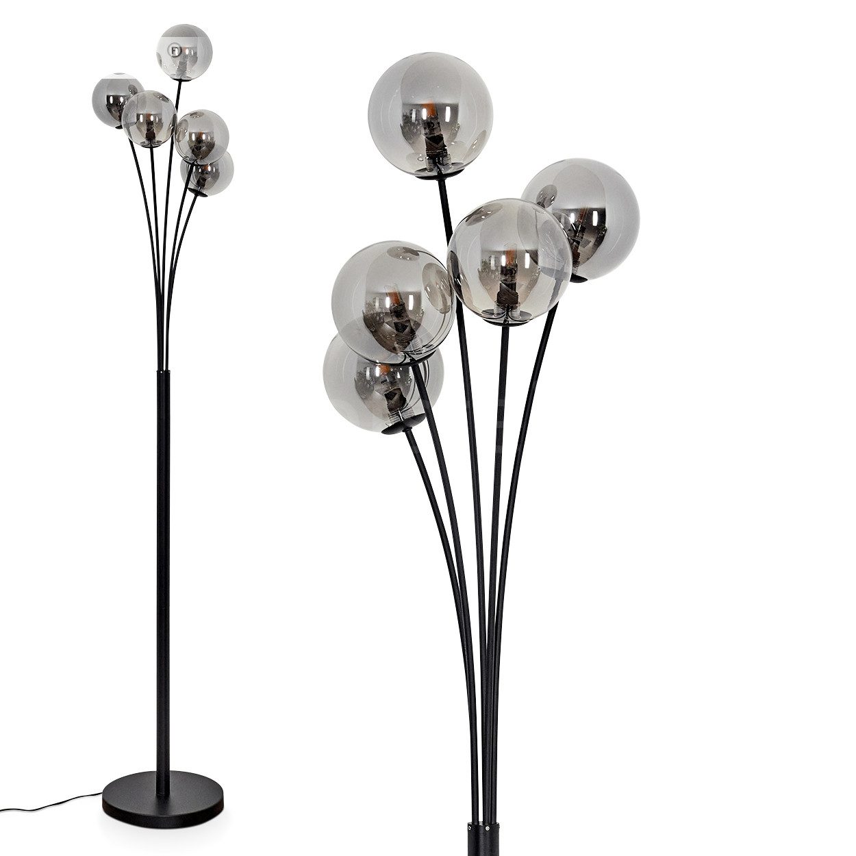 Stehlampe dimmbare Stehlampe aus Metall/Glas in Schwarz/Rauchfarben