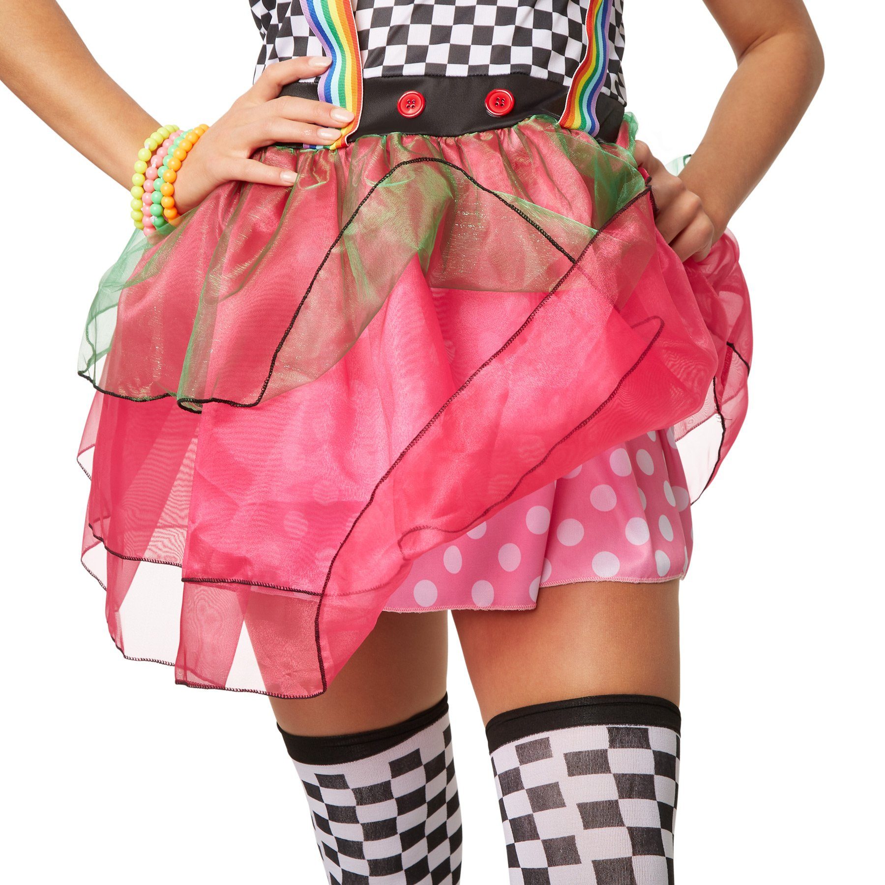 dressforfun Clown-Kostüm Frauenkostüm Neon Clown, Schrill-buntes Einteiler Kleid aus Elastik-Jersey