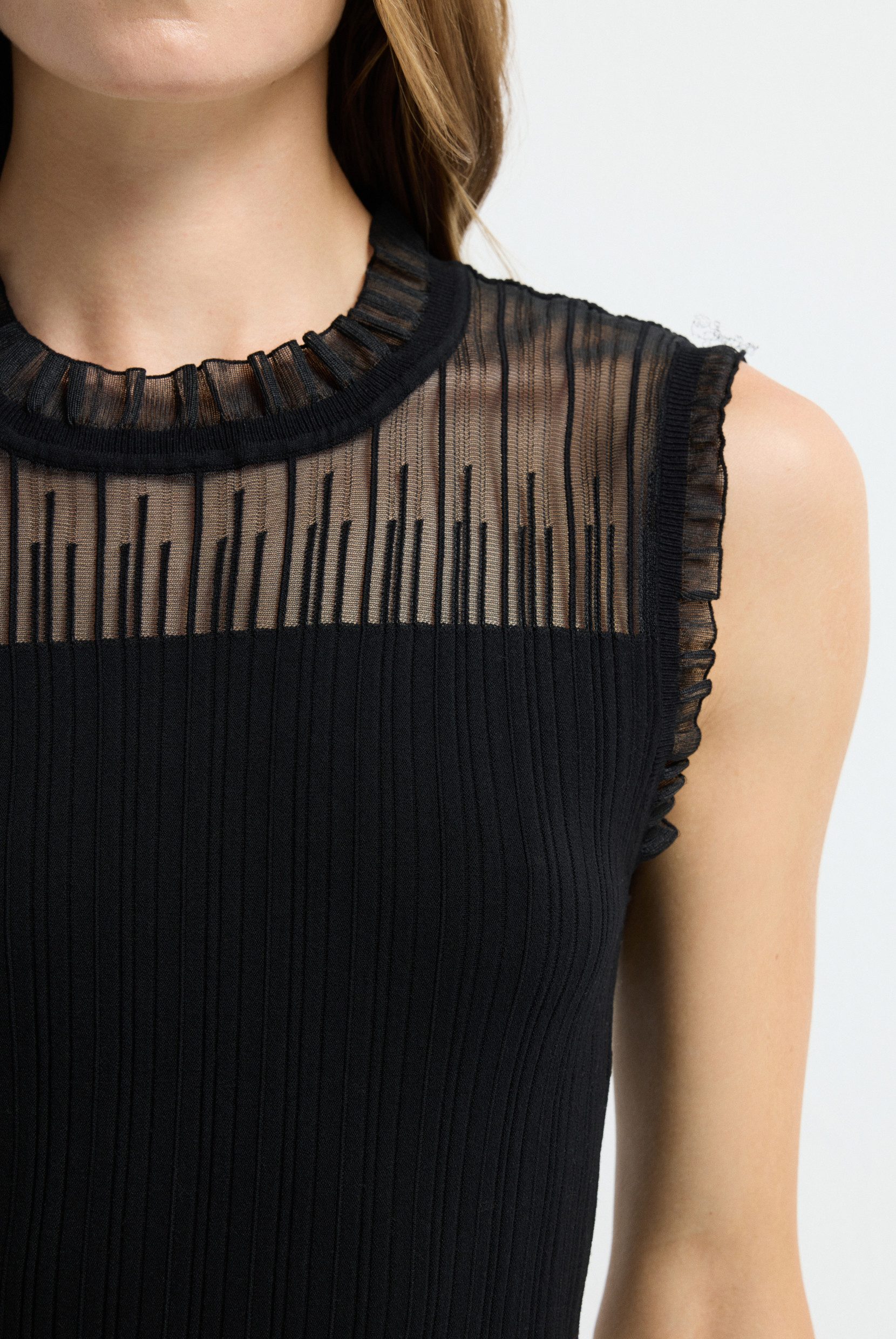 adL Blusentop Ärmellose Strickbluse mit Tülldetail – Bild 4 von 5