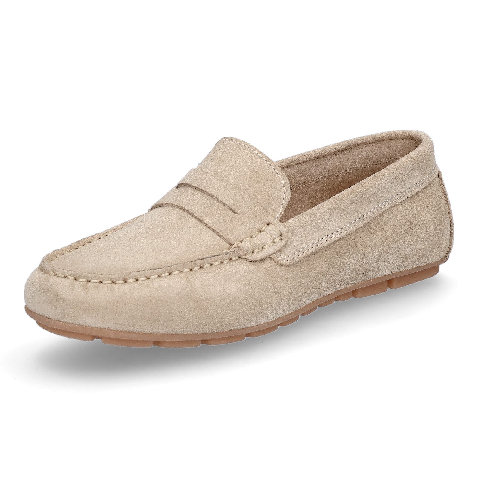 MIDS MIRELLA Damen Mokassin beige, Slipper aus Rauleder mit Leder-Innensohle und Gummisohle