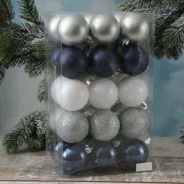 MARELIDA Weihnachtsbaumkugel Weihnachtskugel Christbaumkugel bruchfest D: 6cm blau silber 30er Set (30 St)