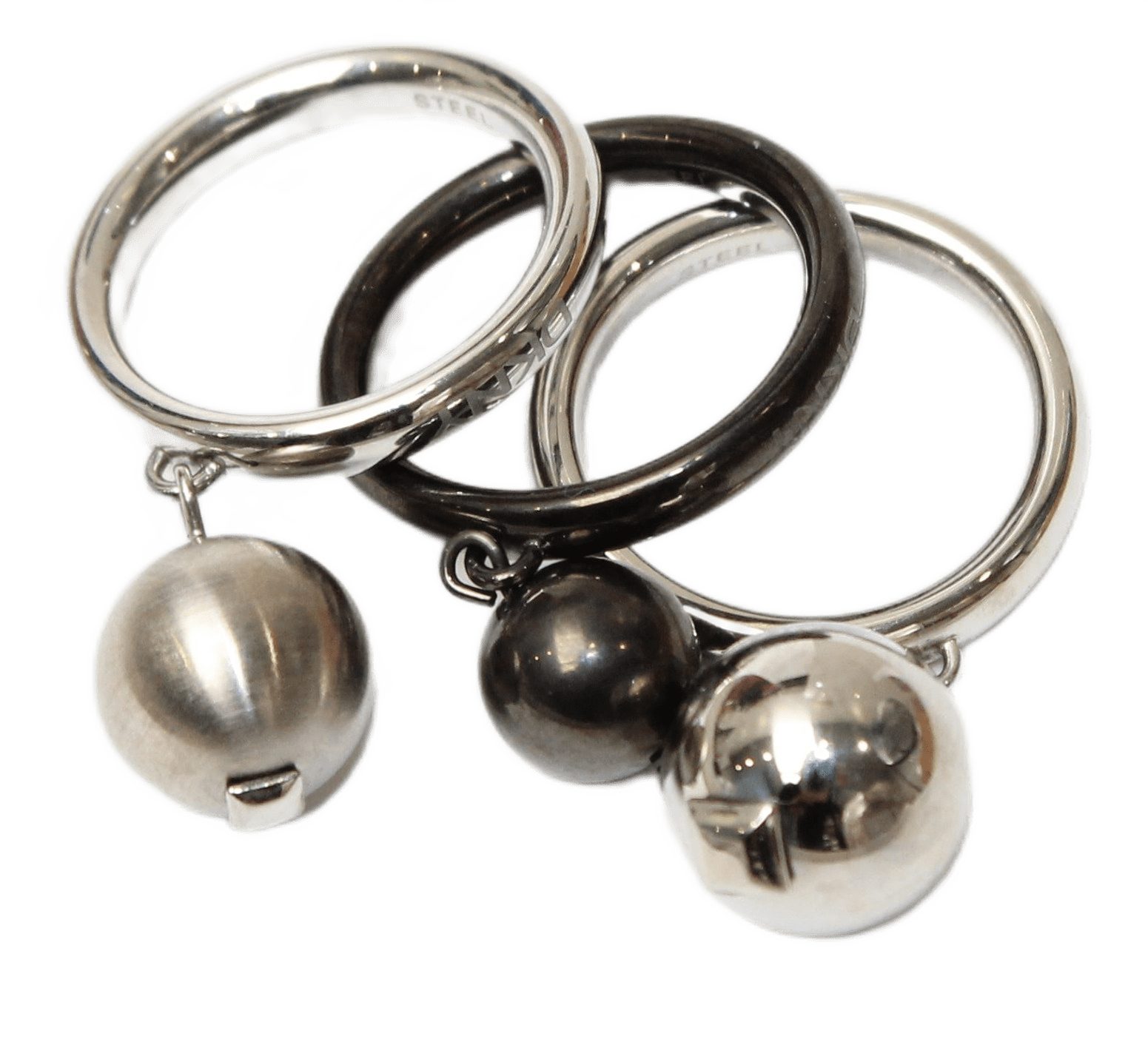 DKNY Fingerring Damen, aus Edelstahl, Silber/Grau/Schwarz, Perlen, Gr. 54 (17,2mm)