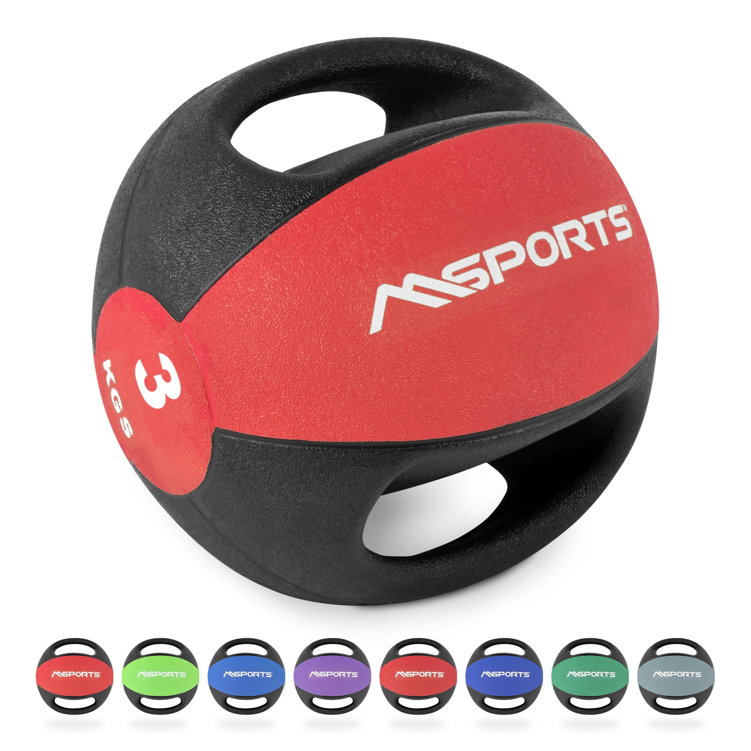 MSports® Medizinball MSPORTS Medizinball Premium mit Griffe 1 – 10 kg – Professionelle Studio-Qualität Gymnastikbälle 3 kg - Rot