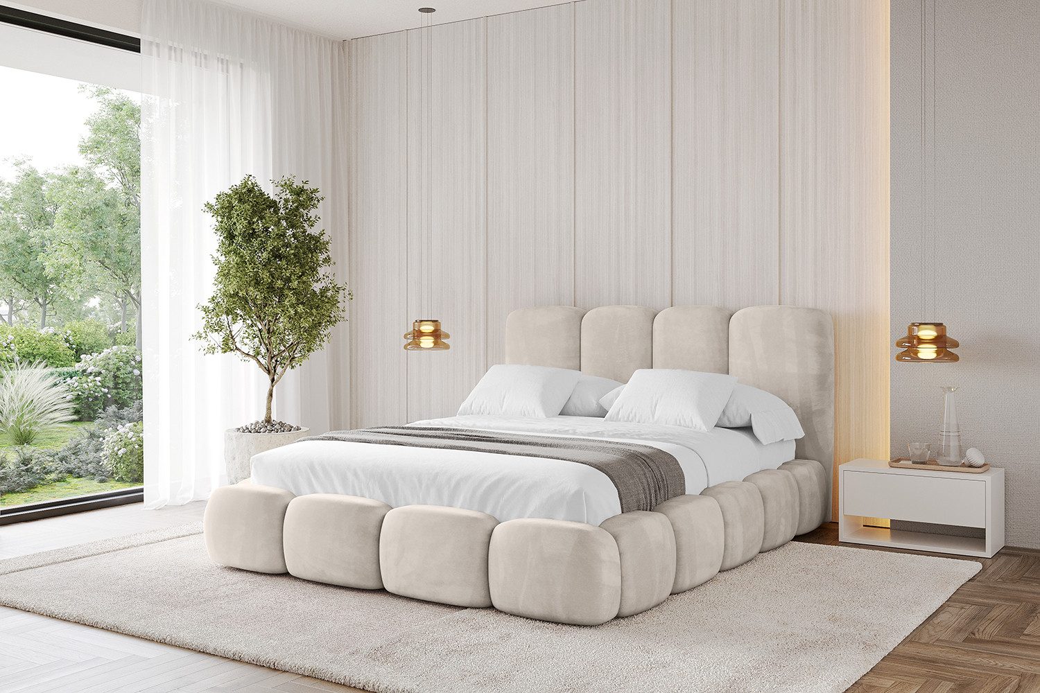 ALTDECOR Polsterbett KALA (Polsterbett mit Bettkasten und Lattenrost, Boxbett ohne Matratze), Doppelbett mit Stauraum, Bett mit Kopfteil