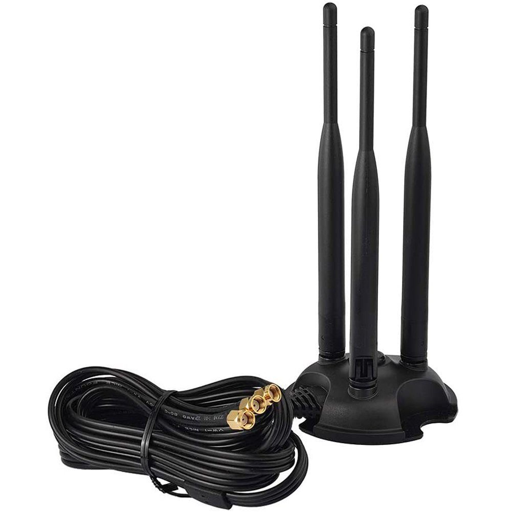 Bolwins L13D 3m 2.4G 5.8G WiFi Antenne 3x 6dBi RP-SMA Adapter Kabel Standfuss WLAN-Antenne (WLAN / 4G LTE Empfang, für Router & USB-Modem, Verstärkung: 18 dB), Dualband 2.4/5 GHz, RP-SMA Anschluss, 3 m Kabel