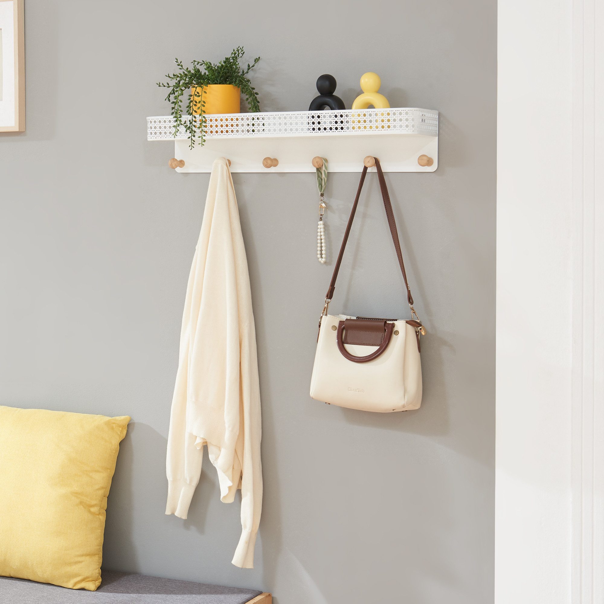 en.casa Wandgarderobe, »Jäller« mit 6 Haken Metall 60 x 14 x 12 cm Weiß günstig online kaufen