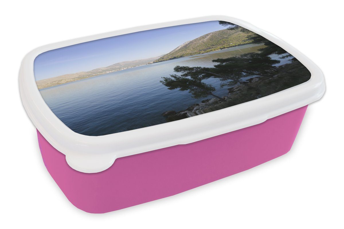 MuchoWow Lunchbox Der Fluss Krka im Nationalpark in Kroatien, Kunststoff, (2-tlg), Brotbox für Erwachsene, Brotdose Kinder, Snackbox, Mädchen, Kunststoff rosa