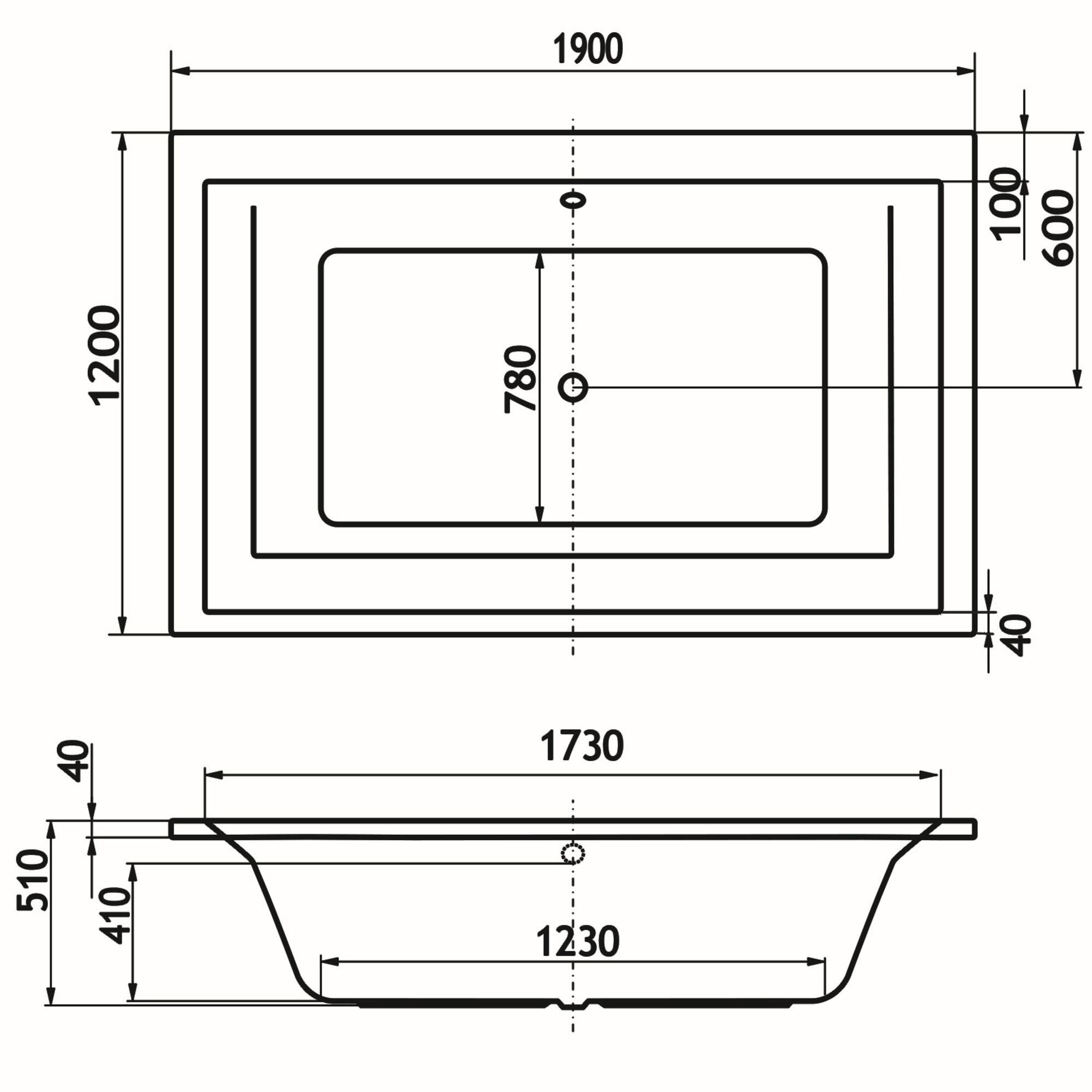 Schulte Badewanne Mare, Sanitäracryl, Weiß, (Komplett-Set), 190x120 cm Sanitäracryl Weiß Komplett-Set mit Fußgestell und Ablauf