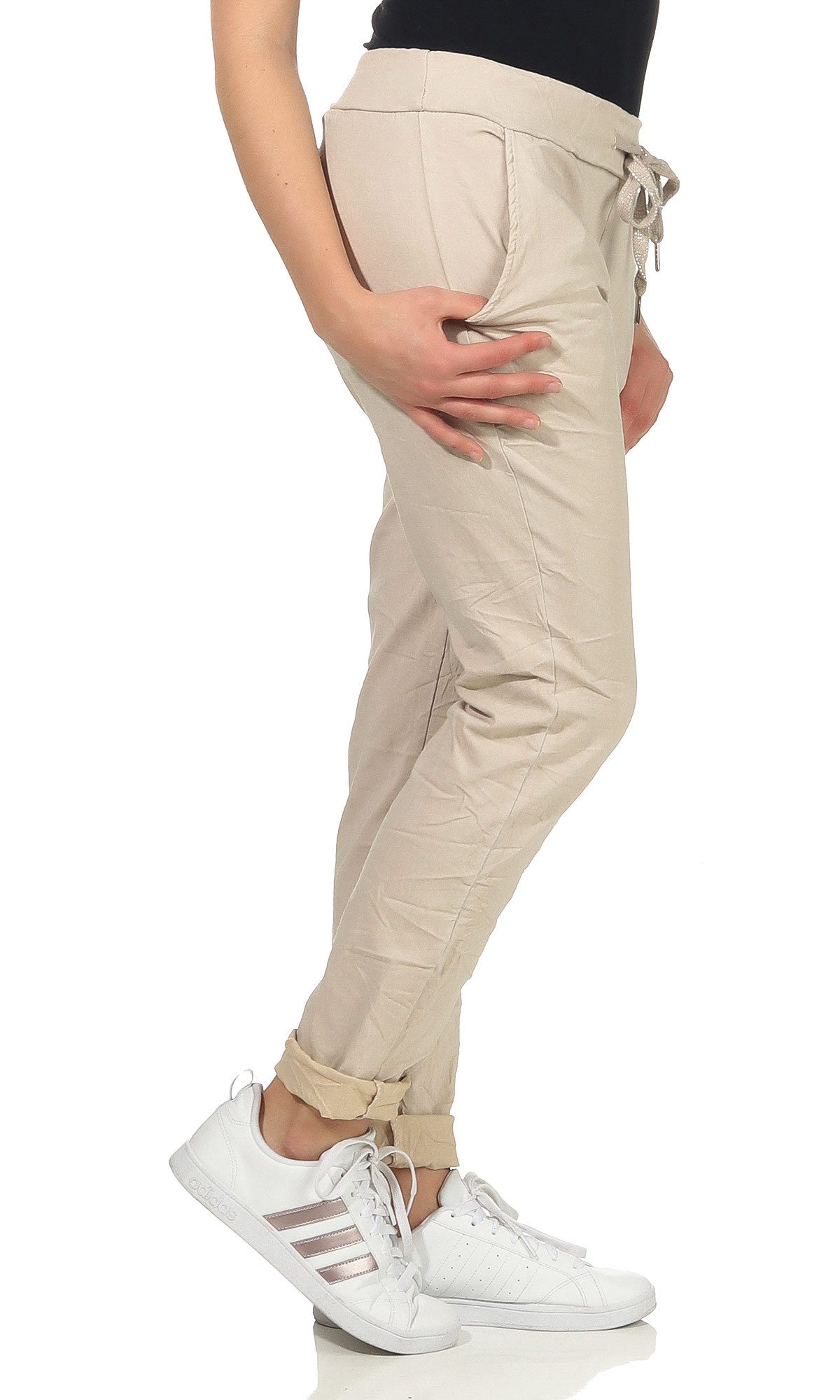 CLEO STYLE Stoffhose Damen Jogginghose 88 Beige