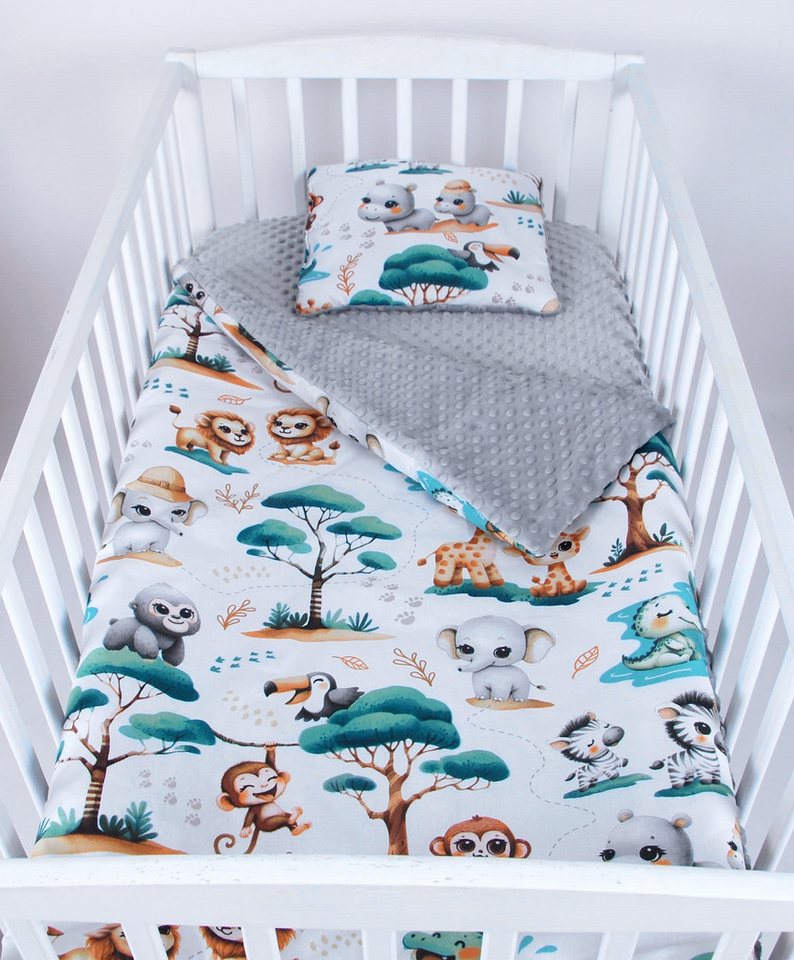 Babydecke BABYLUX Babydecke Krabbeldecke MINKY Kuscheldecke 75x100 cm+KISSEN, BabyLux, K148 - Grau + Dschungel