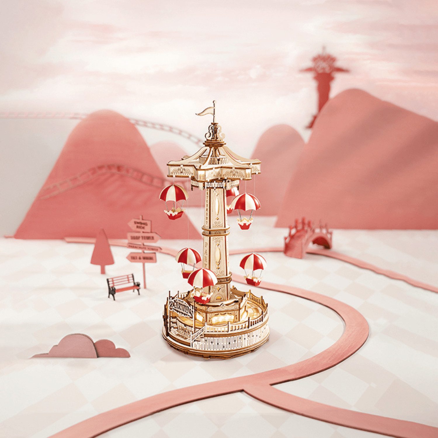 Robotime Modellbausatz Robotime Fallschirmturm Jahrmarkt Rokr Mechanisches günstig online kaufen