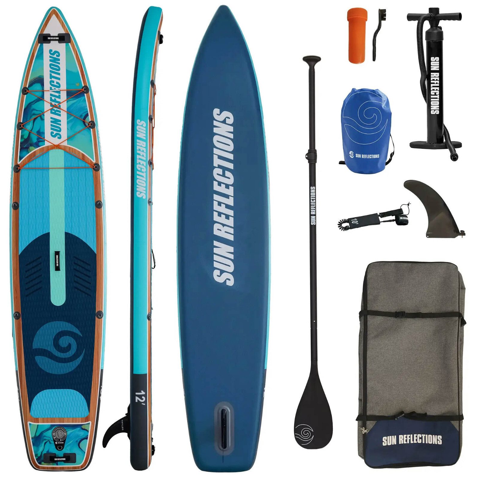 SUP-Board Sun Reflections XL SUP Board 12.0 Stand Up Paddle Set für Familie &