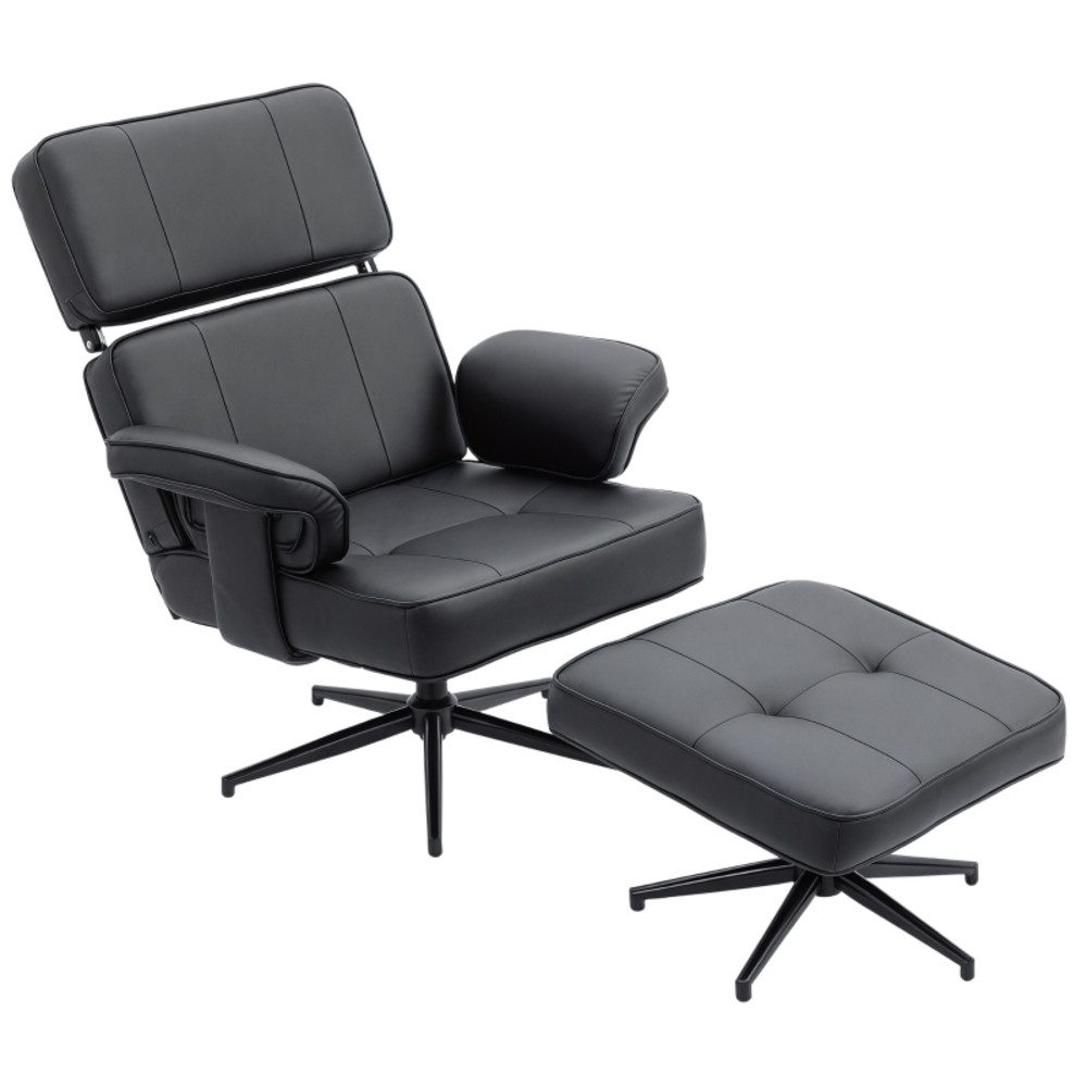 REDOM Relaxsessel Liegesessel mit Fußhocker verstellbar Kunstleder Sessel (höhenverstellbare Kopfstütze, stabile Metallbasis, 2-St., Relaxsessel mit Hocker), Schwarz Relaxsessel Wohnzimmer Homeoffice