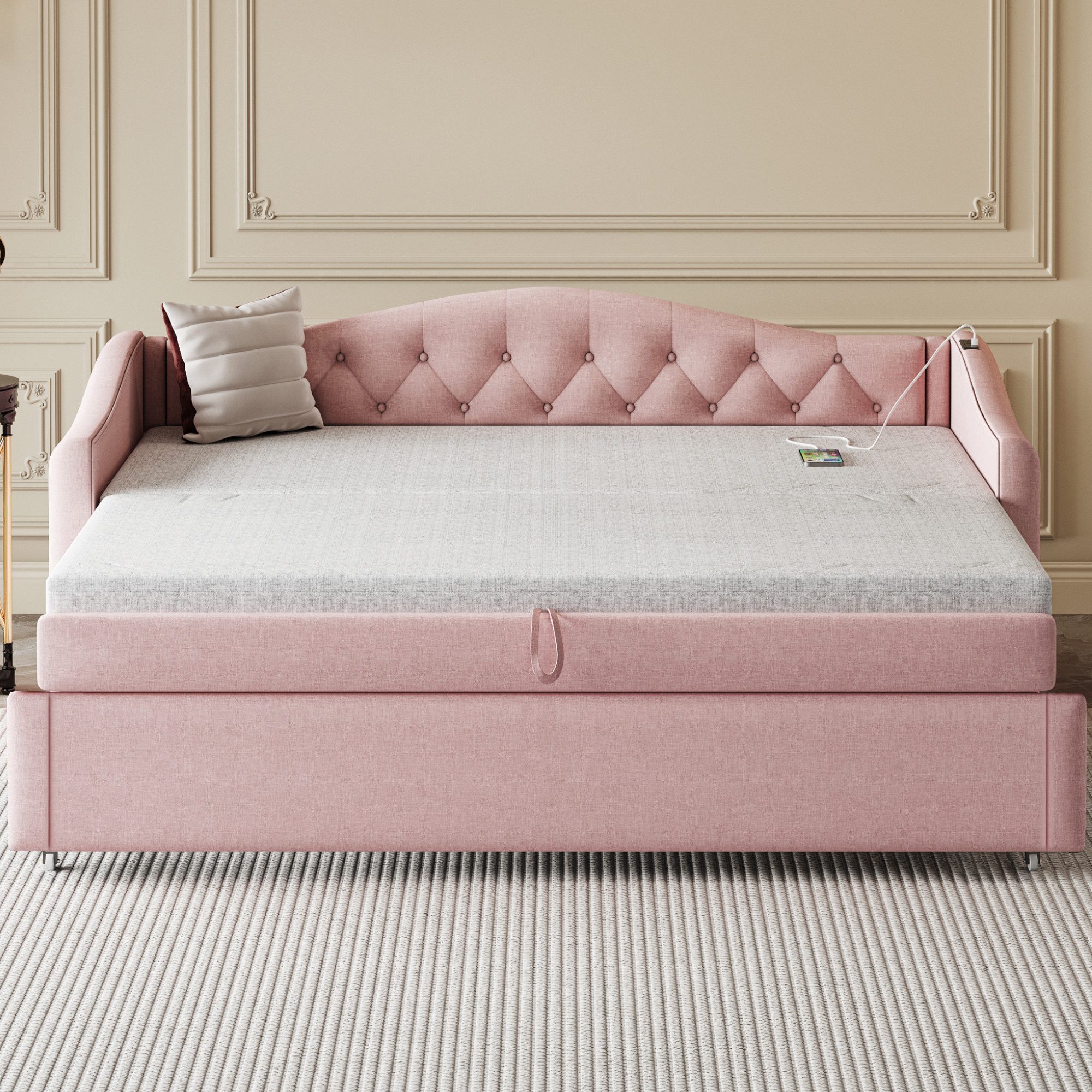 Merax Daybett mit Ausziehbett 90x190cm, Tagesbett in Knopfdesign (Kinderbet günstig online kaufen