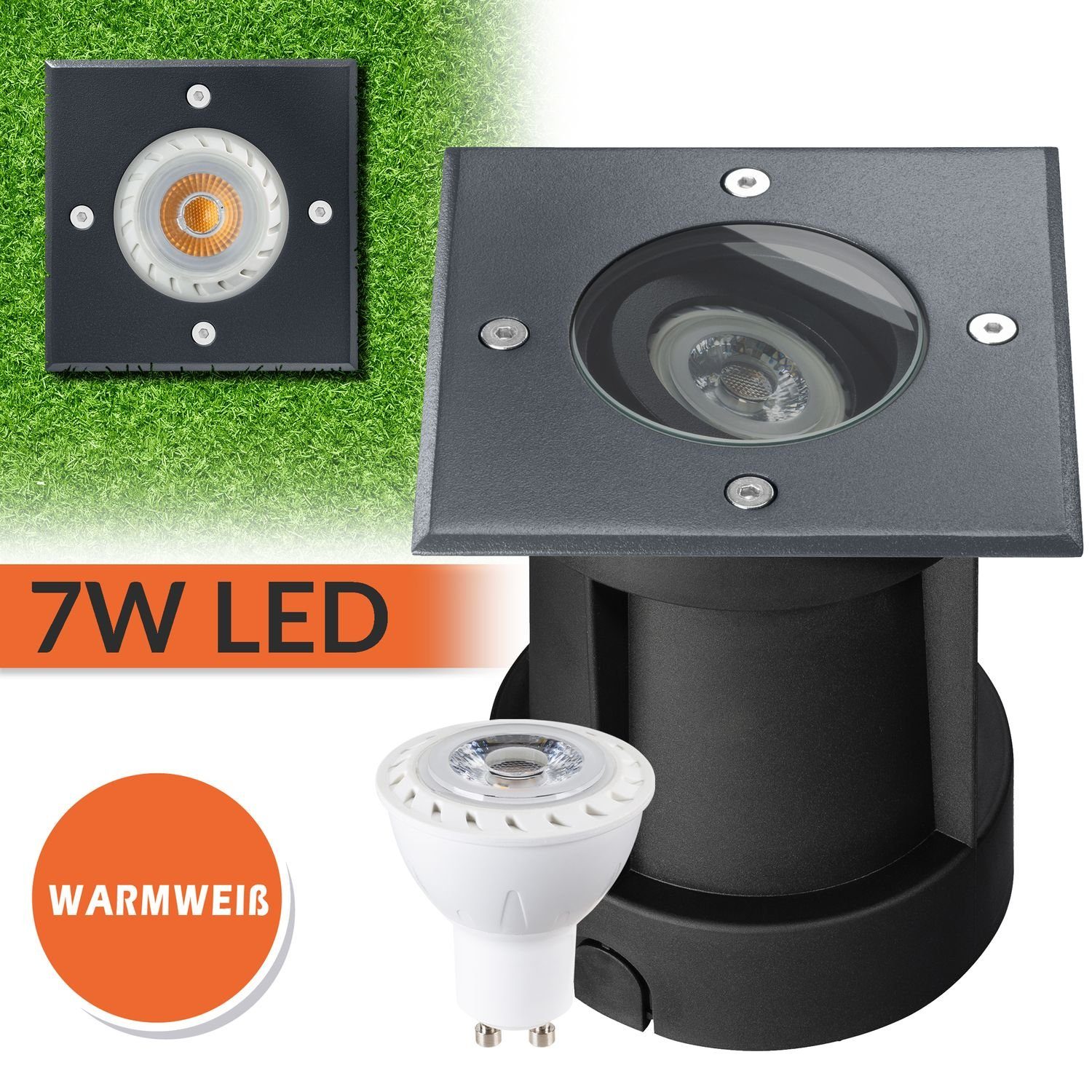 LEDANDO LED Einbaustrahler LED Bodeneinbaustrahler Set - Schwenkbar - Anthrazit RAL7016 - 7W LED