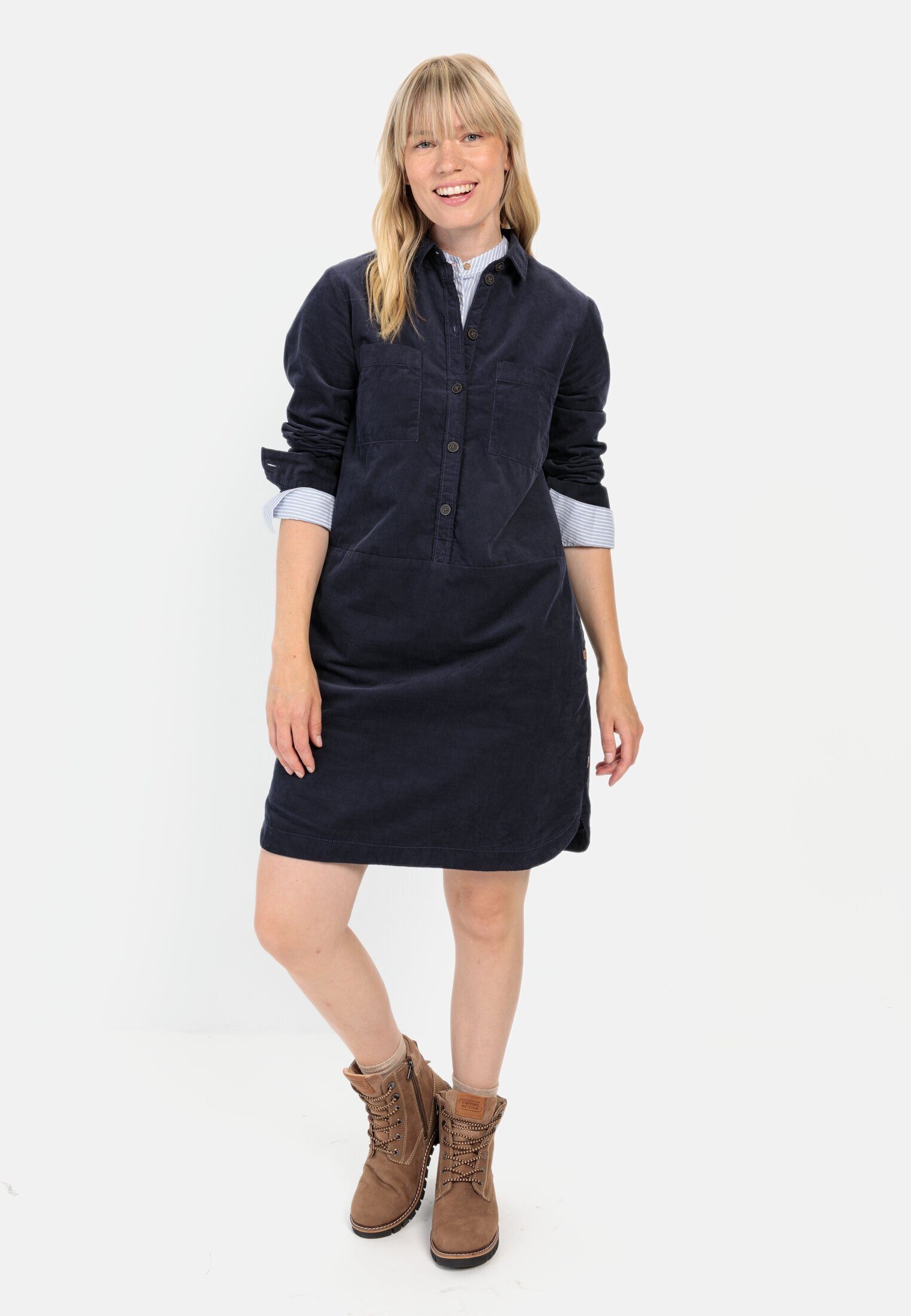 camel active Cordkleid aus reiner Baumwolle Langarm Markenlabel