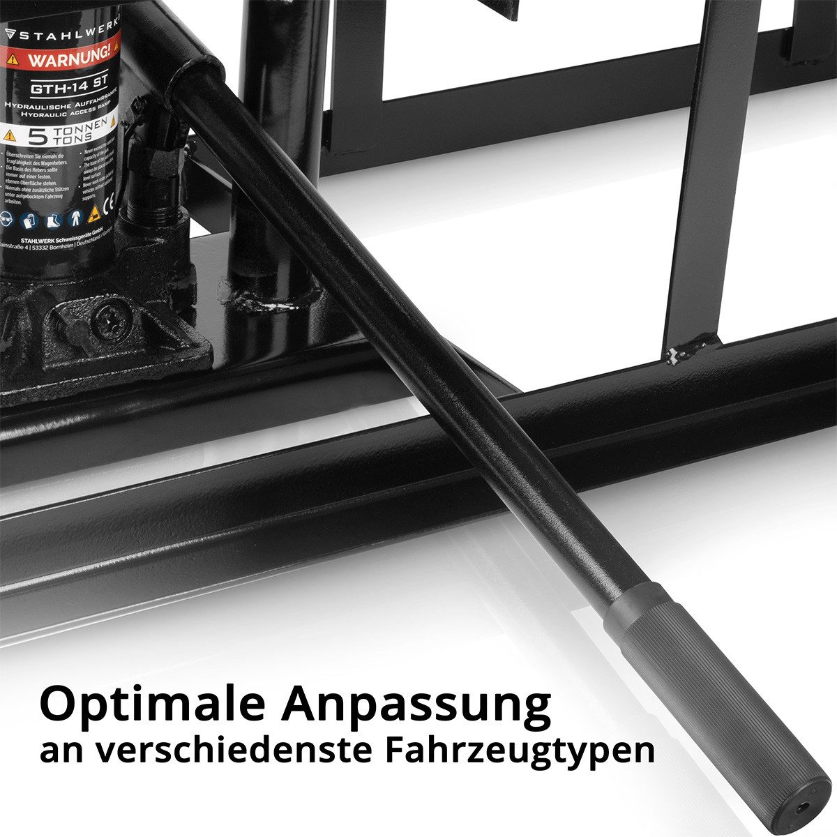 STAHLWERK Auffahrrampe Hydraulische Auffahrrampe GTH-14 ST mit 5 Tonnen (Set, 1-St., Einzelartikel), Kraftvolle Hochleistungs-Hydraulik – Bild 4 von 5