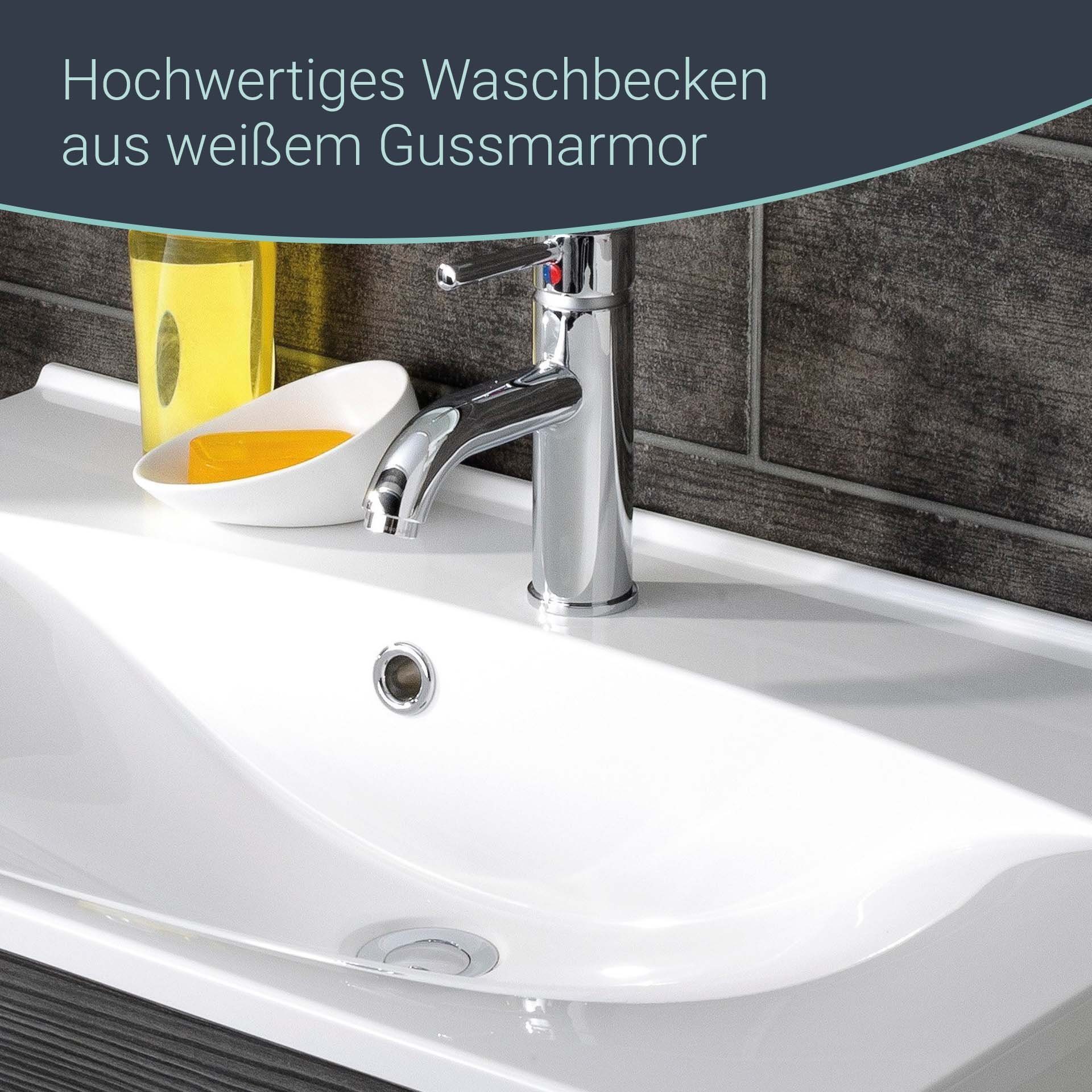 FACKELMANN Waschbeckenunterschrank B.Brillant Waschbeckenunterschrank + weißem Waschbecken aus Gussarmor