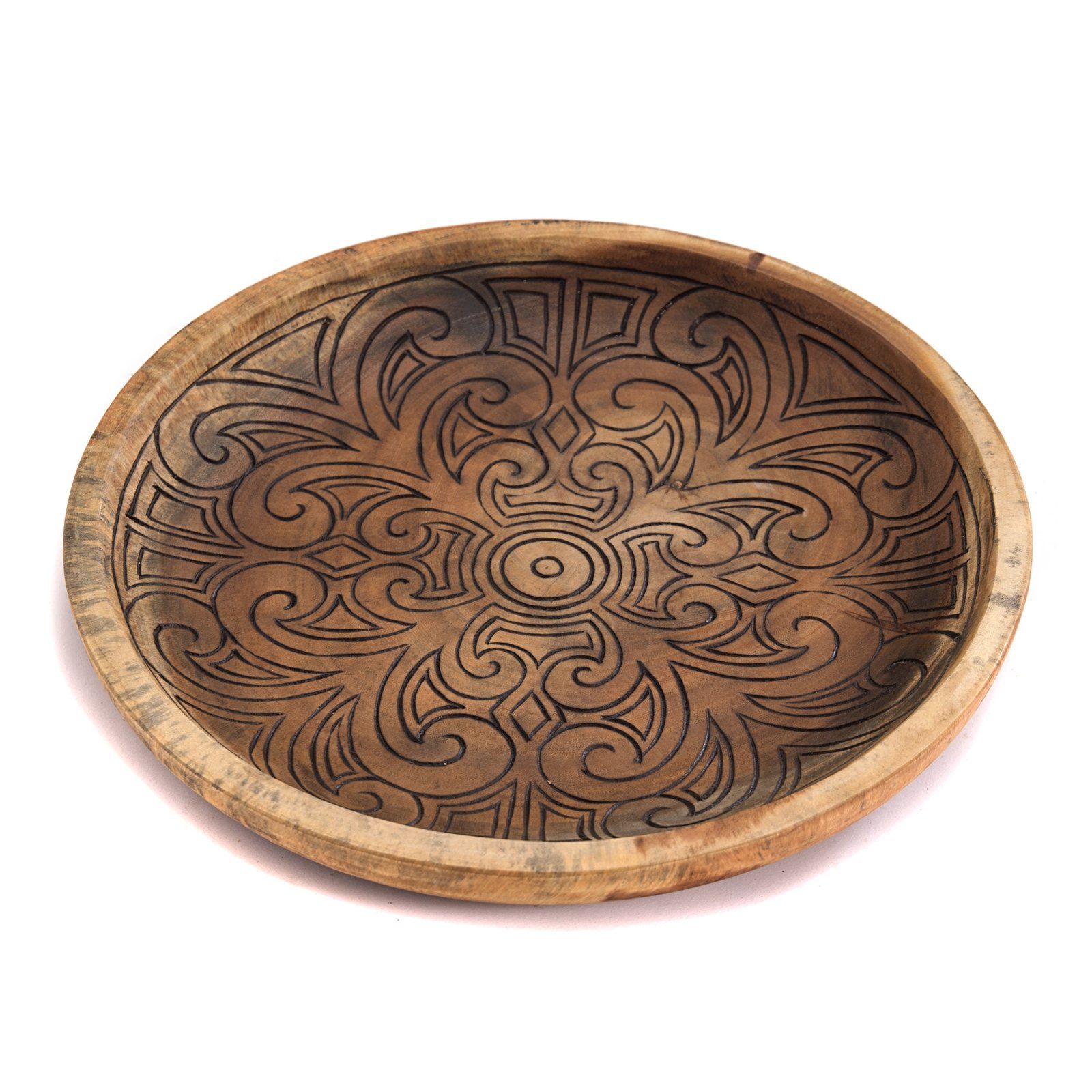 CREEDWOOD Dekoschale HOLZ SCHALE Holz, "MANDALA", 44 cm, mit Schnitzerei Teller Deko