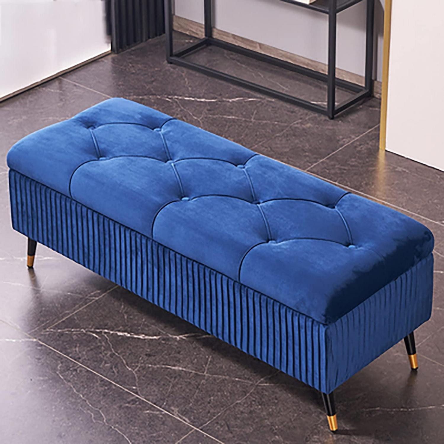 LuxusKollektion Bettbank Sitzhocker Samt mit Stauraum Blau (1-St)