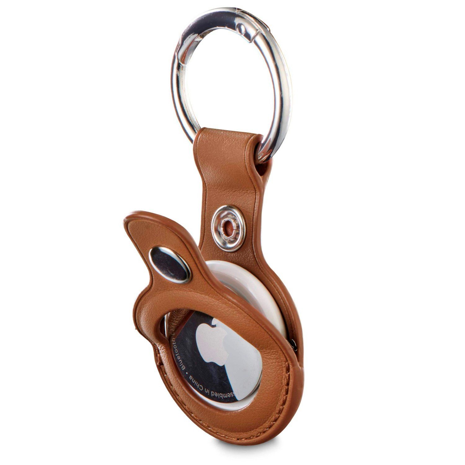Hama Handyhülle Anhänger Case Tasche Braun für Apple AirTag, Etui Cover Schlüsselanhänger mit Karabiner Ring Keyring Schutzhülle