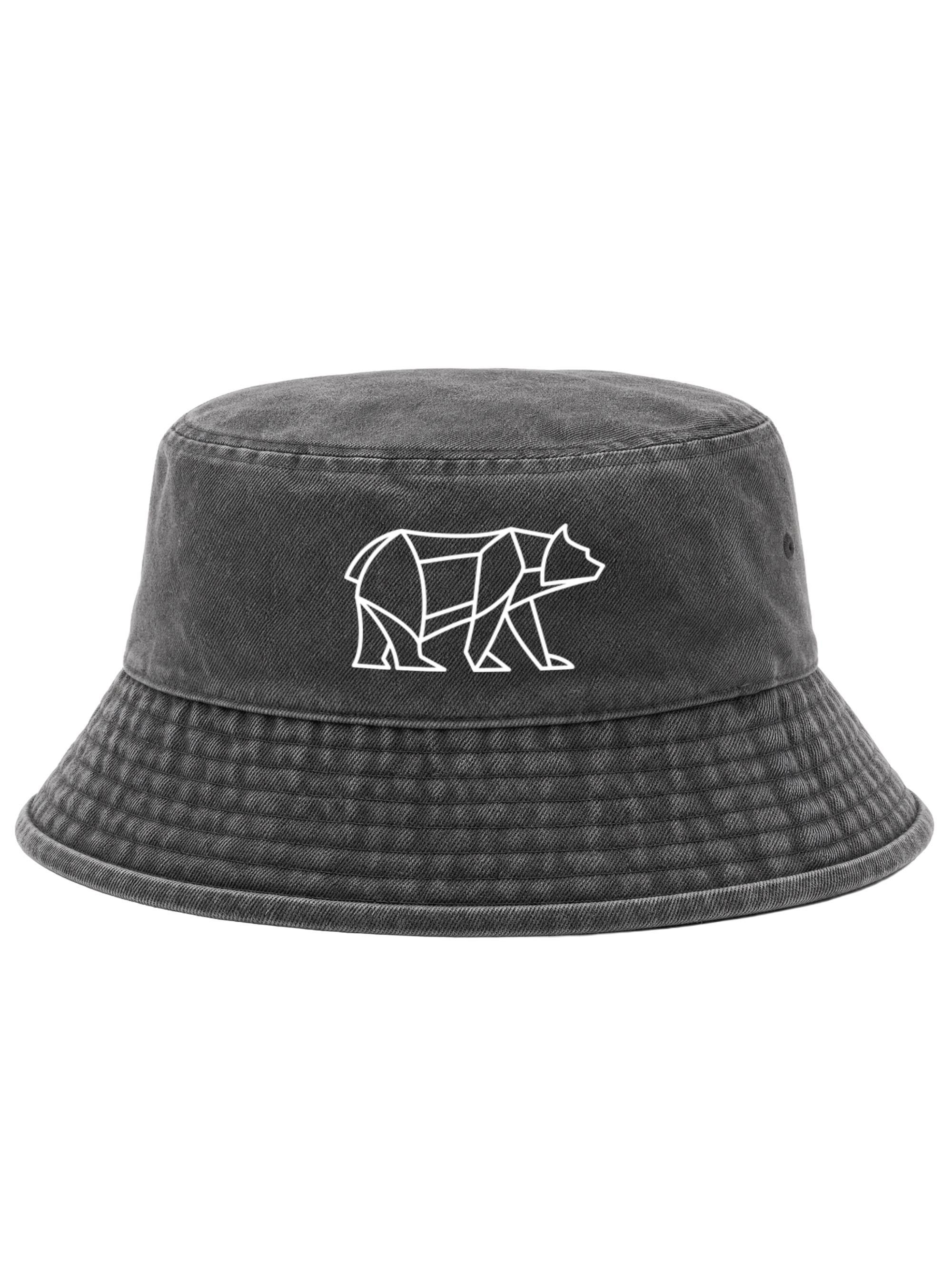 Neverless Fischerhut Anglerhut mit Print Bär Lineart Polygon Bucket Hat Baumwolle