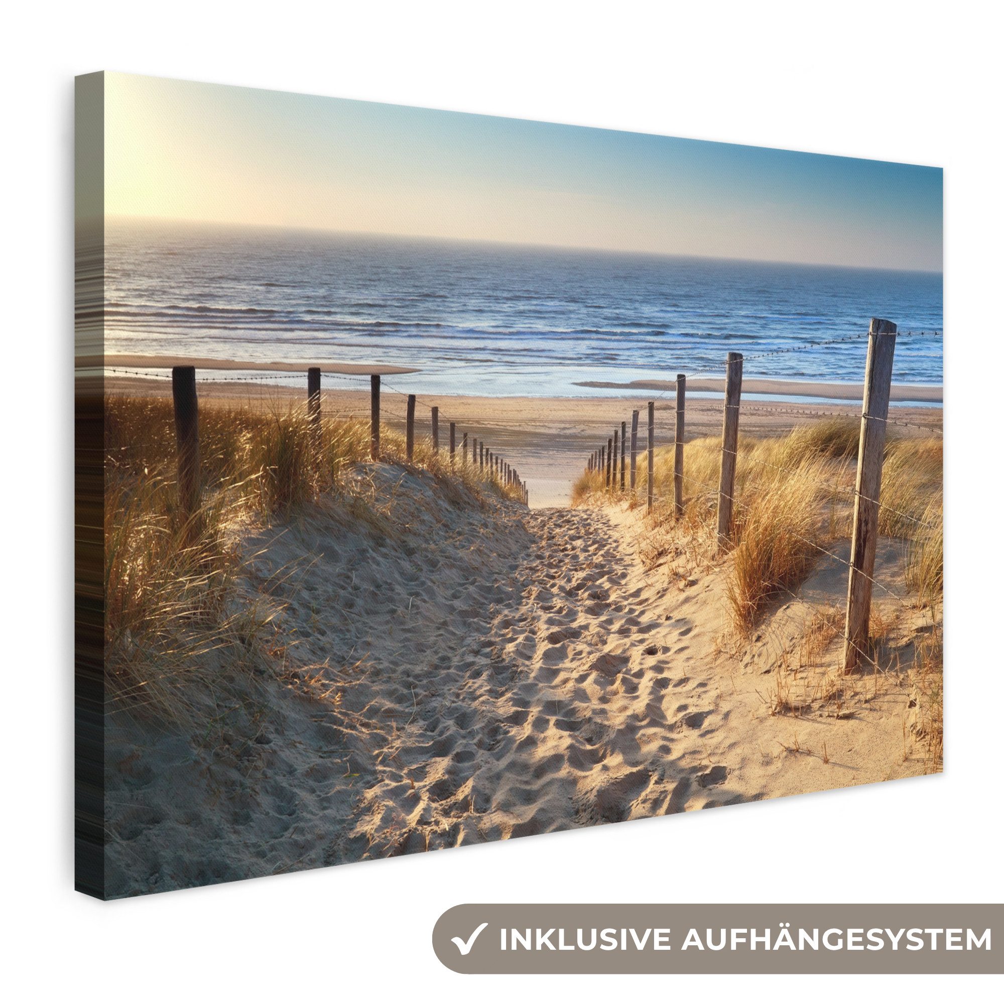 OneMillionCanvasses® Leinwandbild Strand - Meer - Niederlande - Dünen - Sonne, Fotodruck (1 St), Leinwand Bilder Klein, Wand Dekoration Aesthetic 30x20 cm