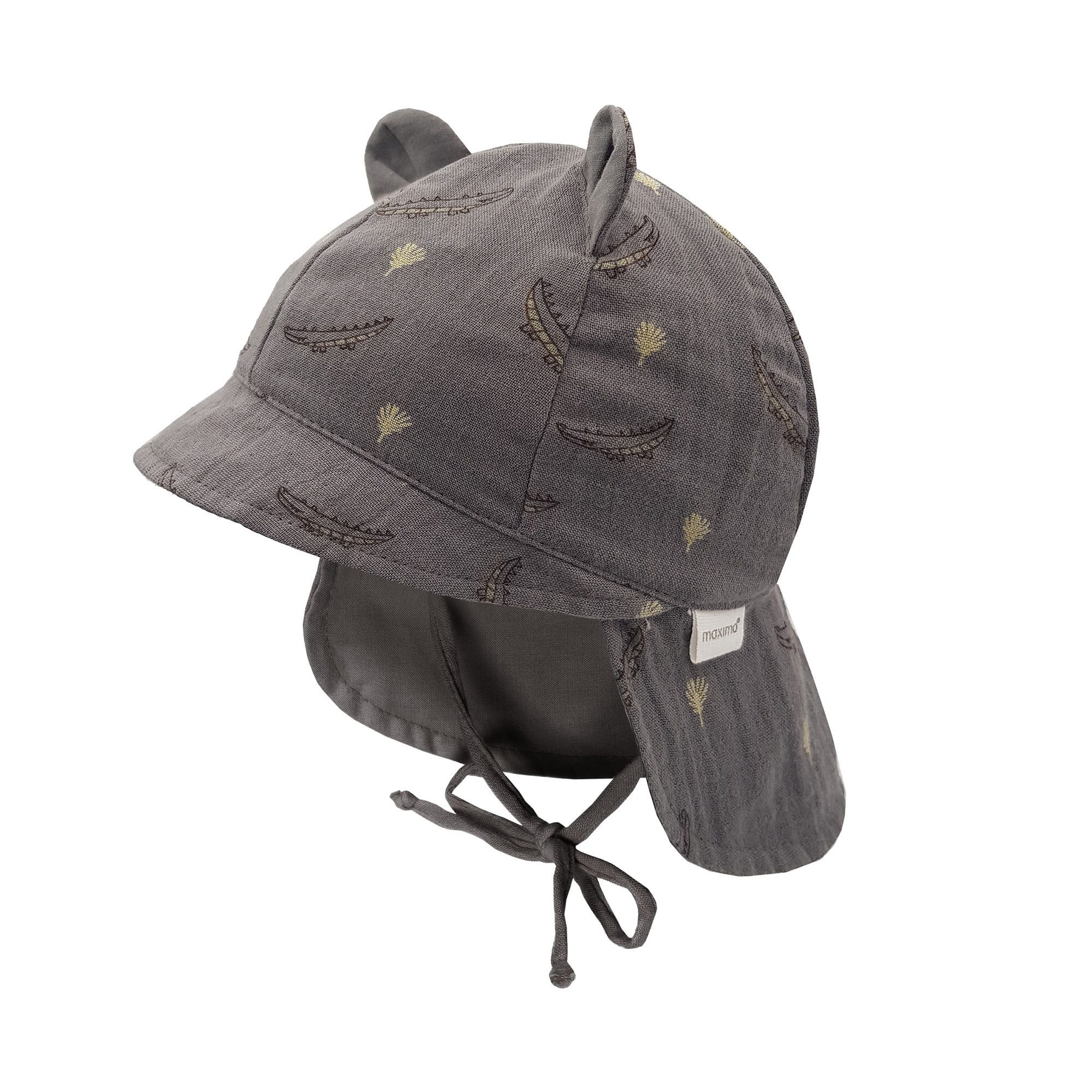 MAXIMO Schirmmütze GOTS BABY-Schildmütze, Öhrchen Musselinstoff, Nackenschutz, Bindeband (1-St) Musselin