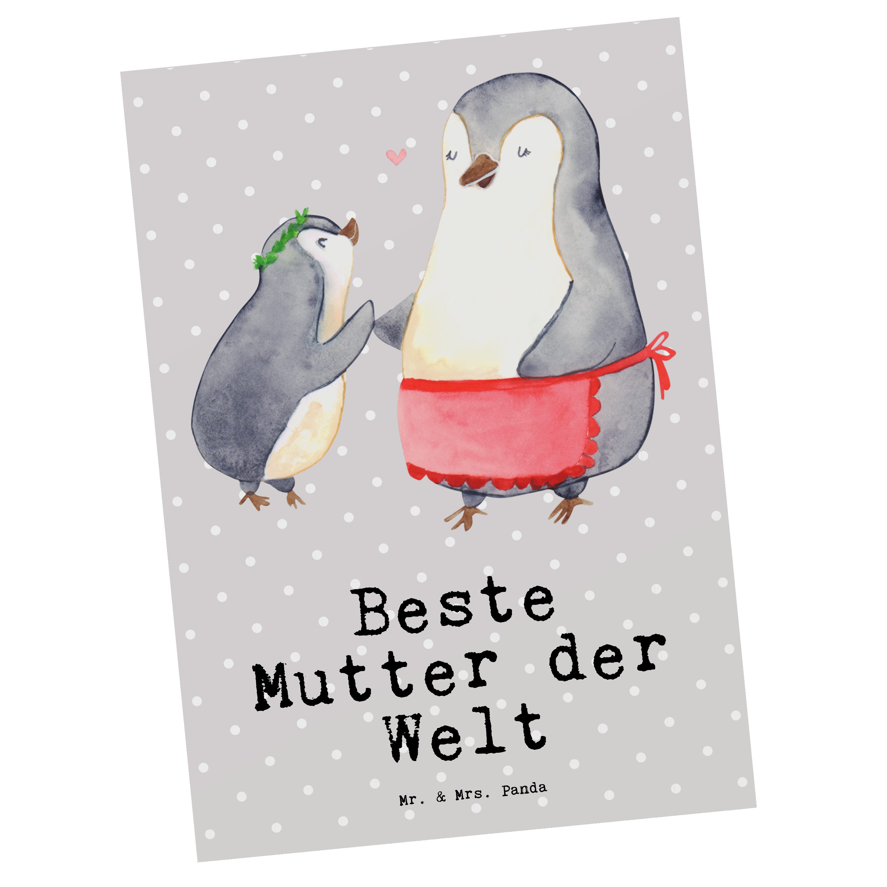 Mr. & Mrs. Panda Postkarte Pinguin Beste Mutter der Welt - Grau Pastell - Geschenk, Karte, Einla