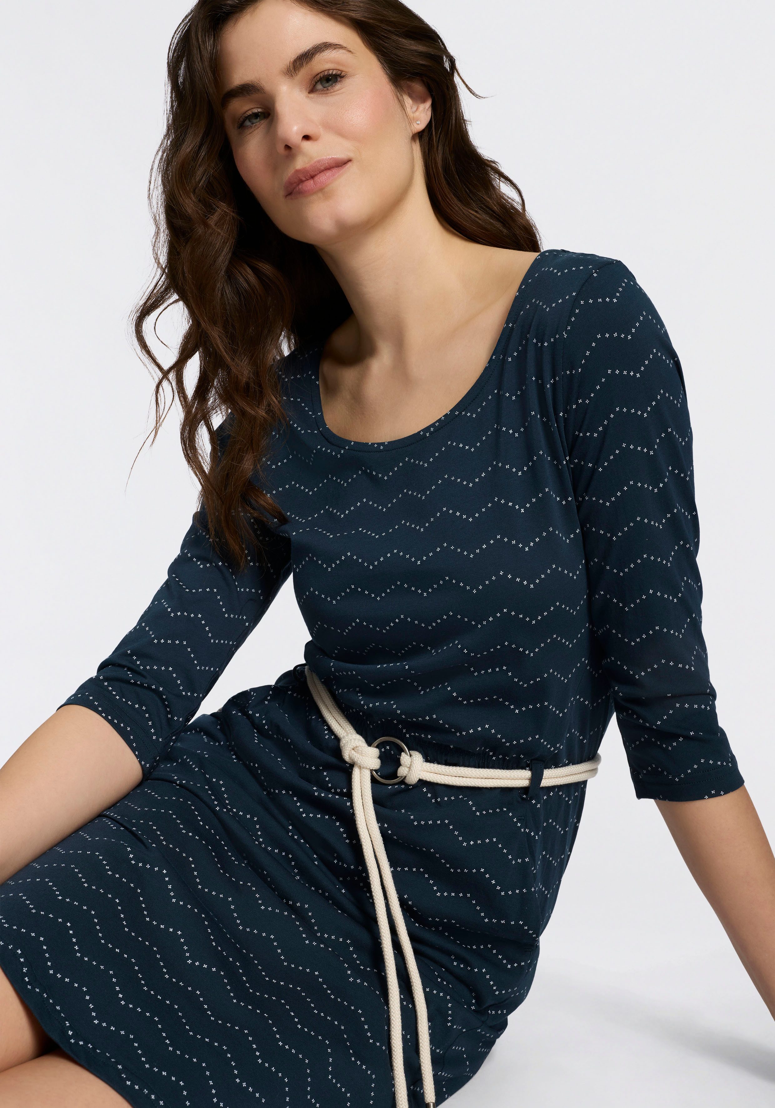 Ragwear Jerseykleid LILITHA ZIG ZAG O mit Taillen-Bindegürtel